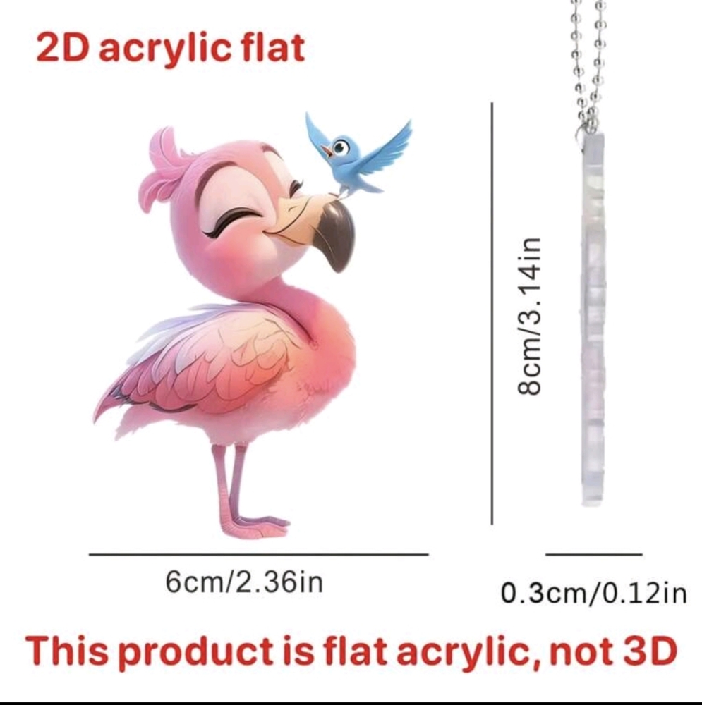 Pink Flamingo And Blue Bird Mirror Tag Bag Charm - Picture 7 of 7